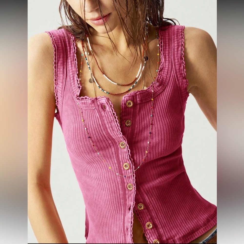 Orange Button-Down Ribbed Tank Top - Picture 13 of 15
